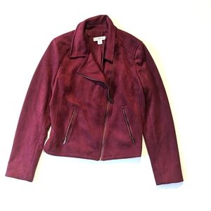Liz Claiborne Burgundy Moto Jacket Faux Suede